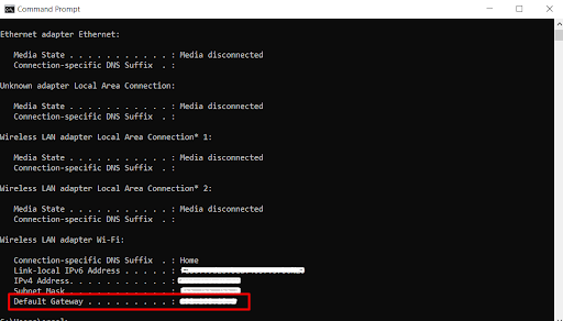 Default Gateway IP Address