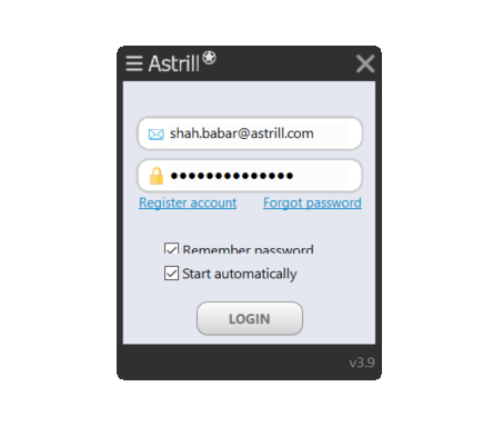 enter your username and password on astrill app 