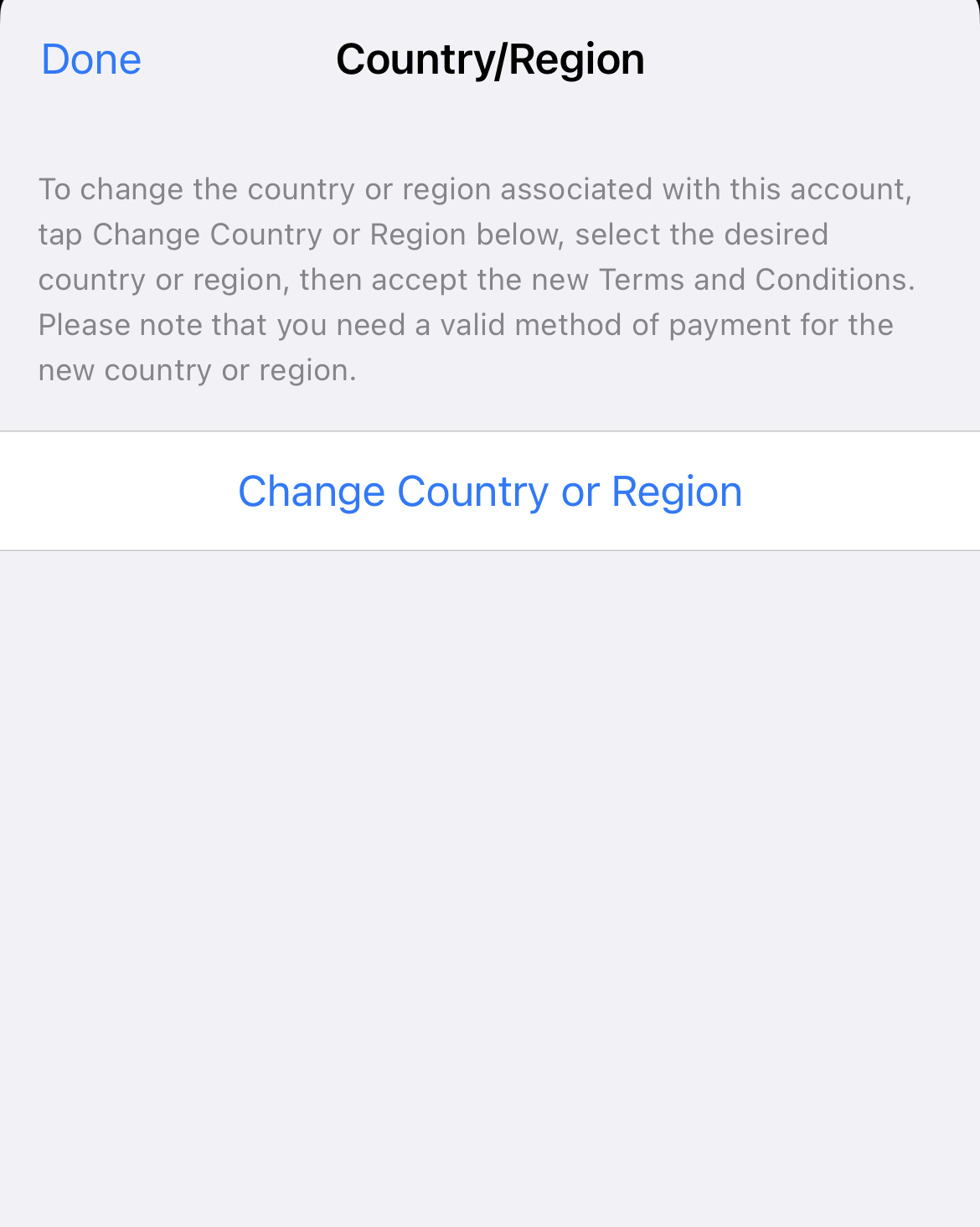 click Change Country or Region