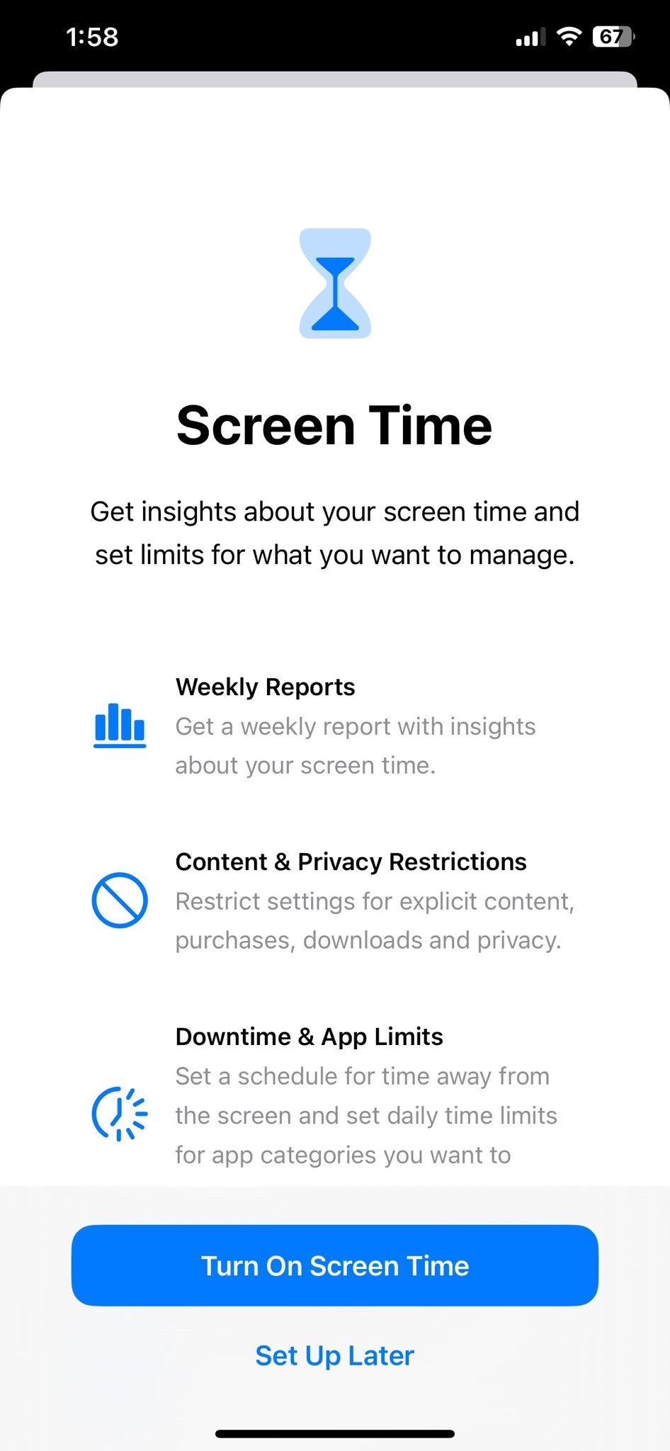 Tap 'Screen Time' and then tap 'Turn On Screen Time