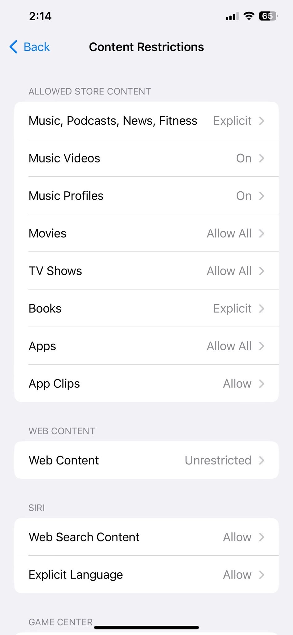 Under 'Allowed Content,' tap 'Web Content