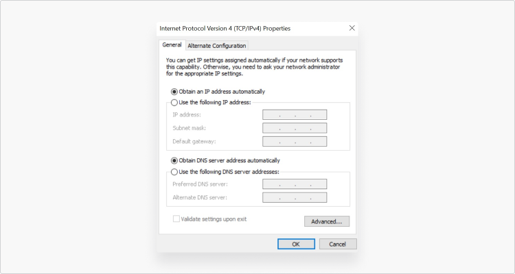 Obtain an IP address automatically