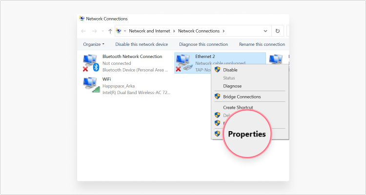 Right-click on Ethernet