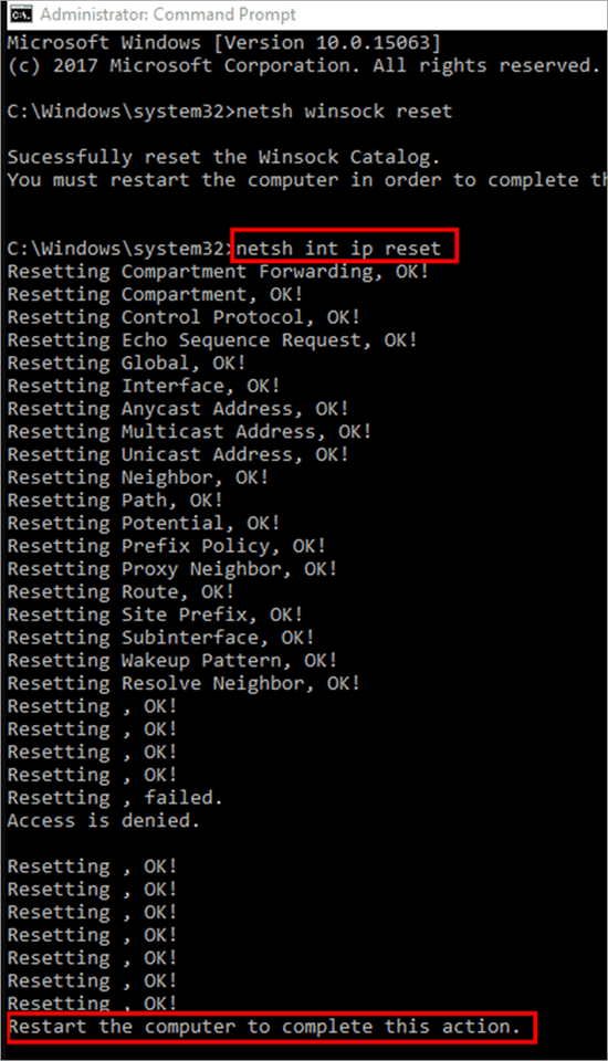 Type, “netsh int ip reset” and press Enter