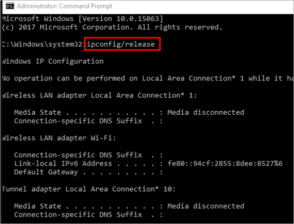 ipconfig /release