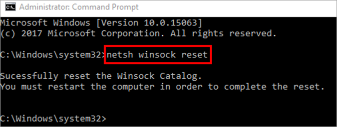 netsh winsock reset