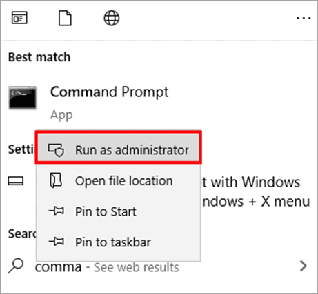 search bar and click “run as administrator