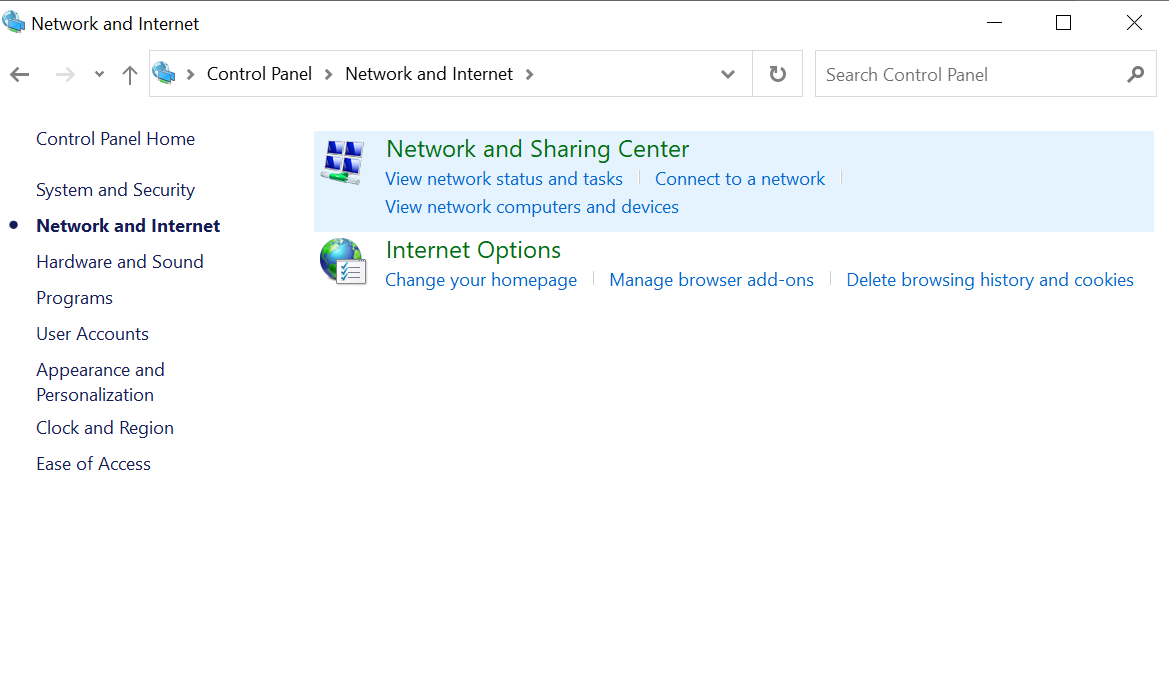 Network and Sharing Center