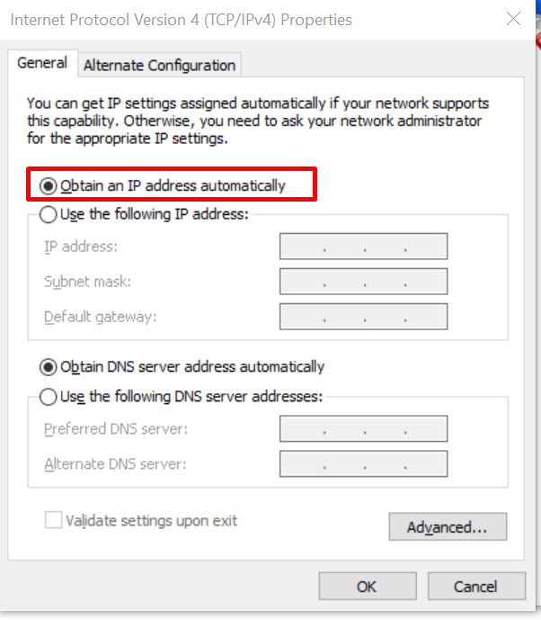 Obtain an IP address automatically