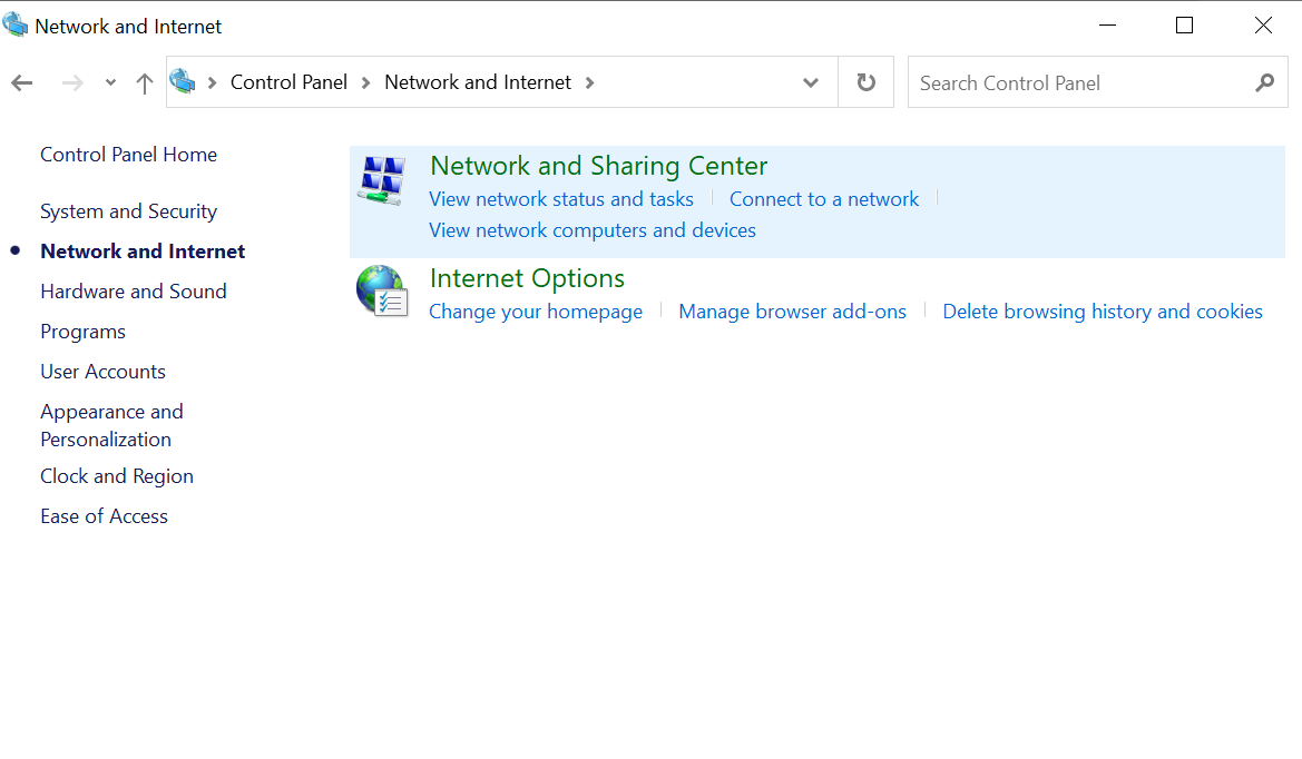 Open Network & Internet settings