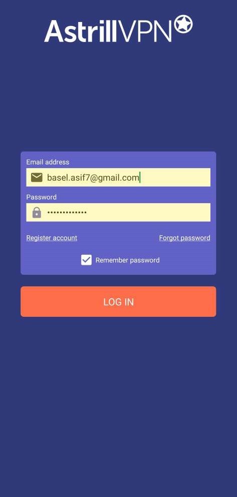 AstrillVPN app and sign in using your credentials
