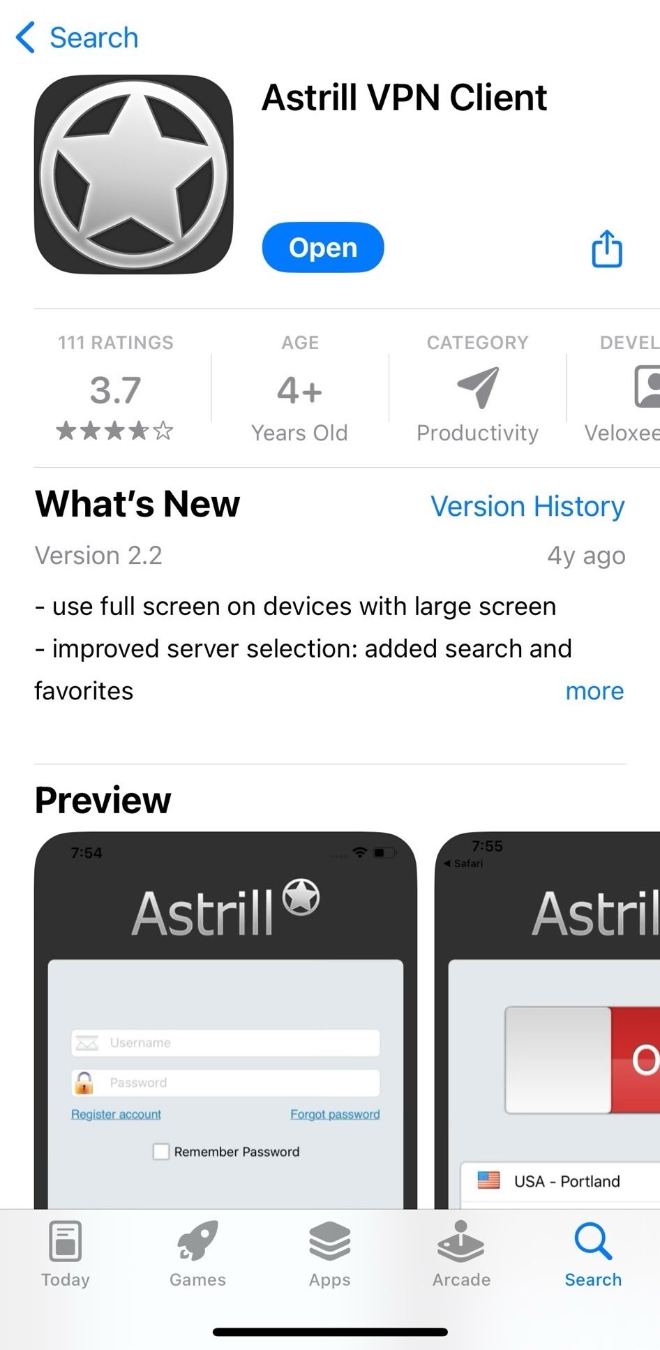 AstrillVPN app from the App Store 