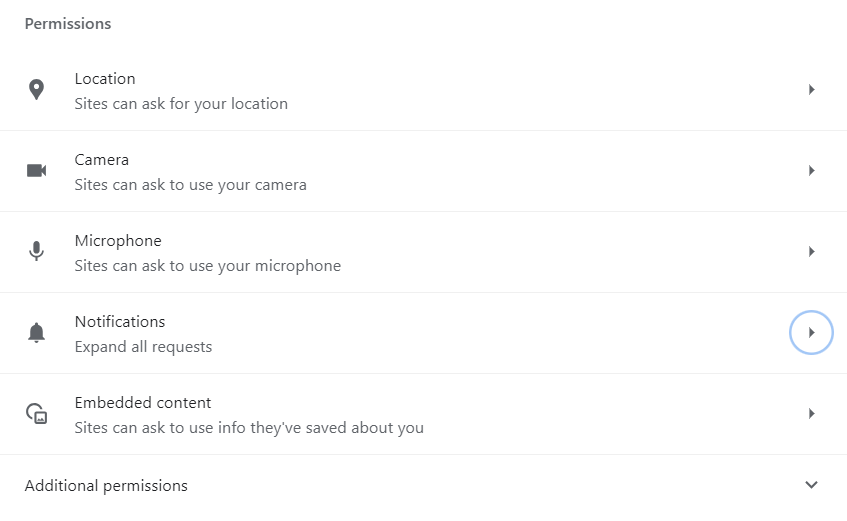 Permissions section and select Notifications