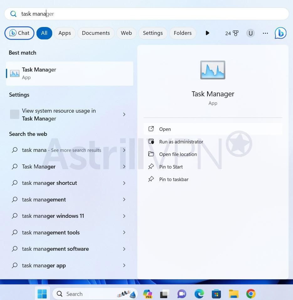 Start button to open the Task Manager