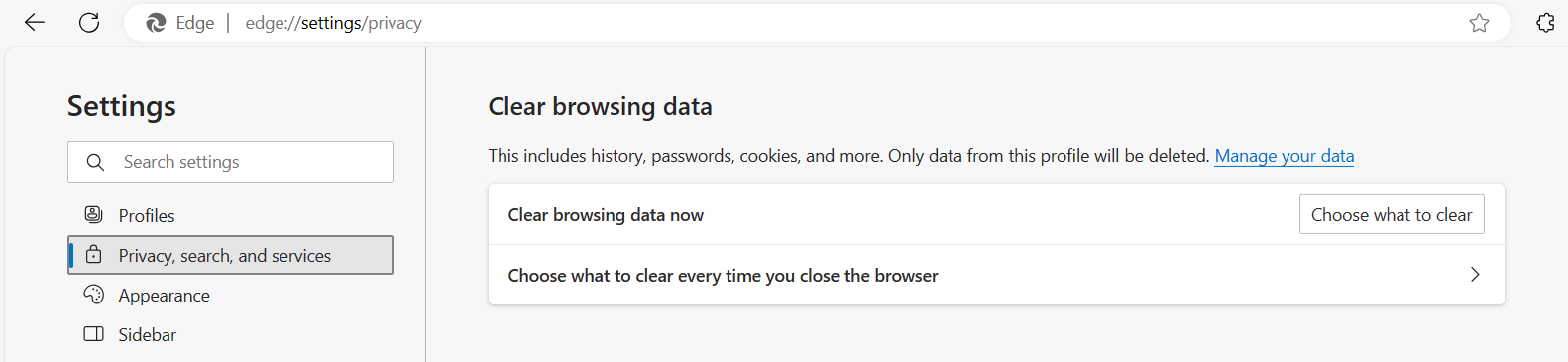 under Clear browsing data