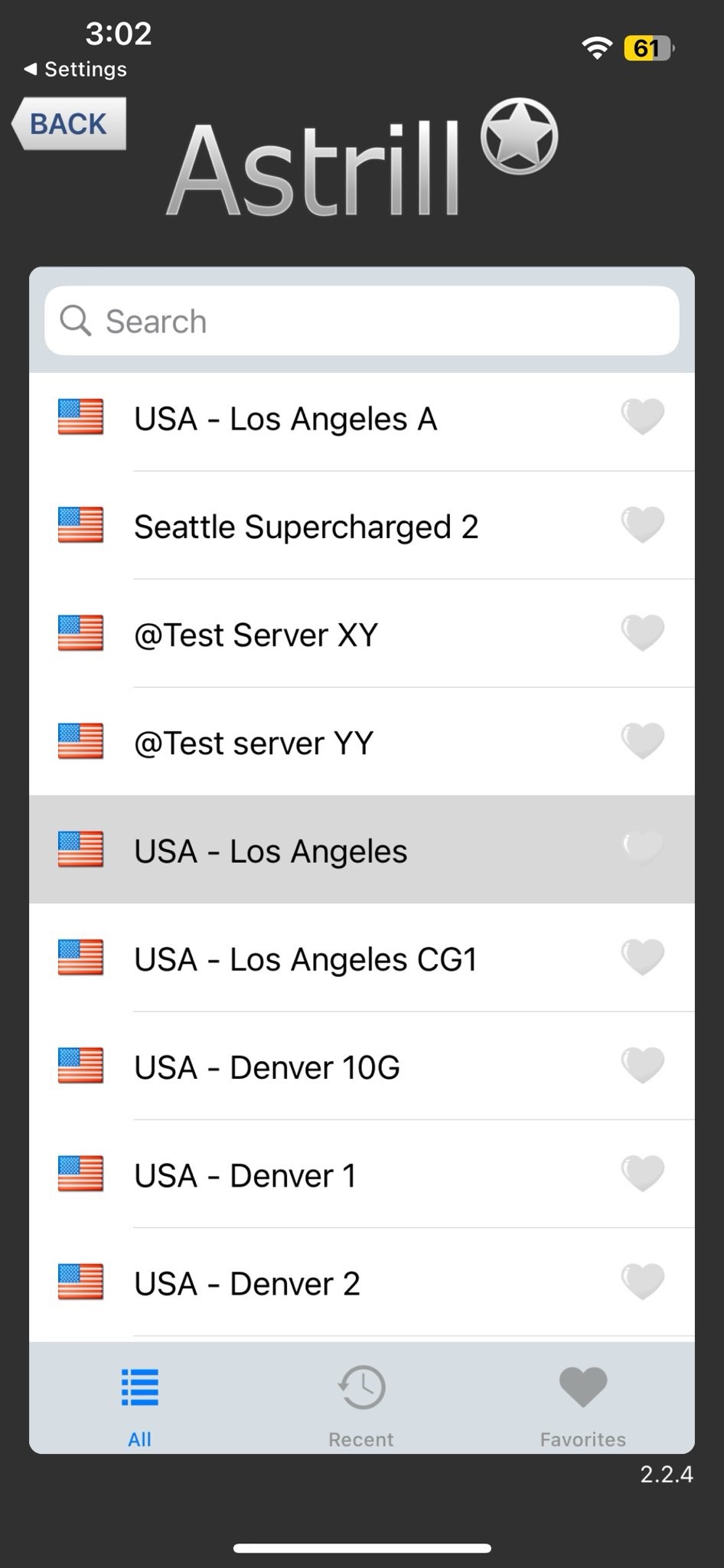 AstrillVPN server located outside 