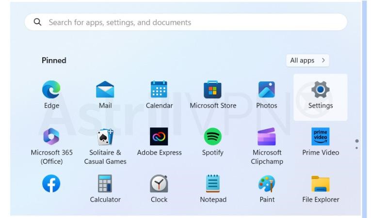 Windows icon on the bottom left to start