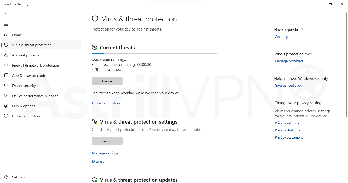 virus scan using Windows Defender 