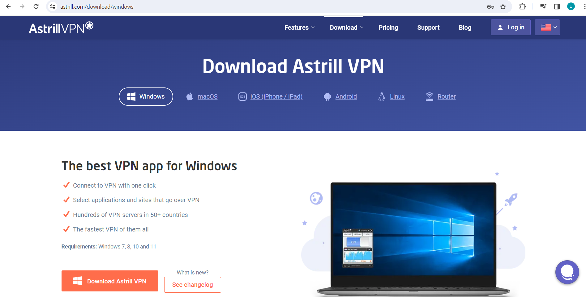 AstrillVPN app on a streaming