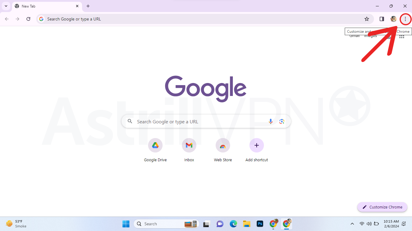 Chrome browser and tap the three dots