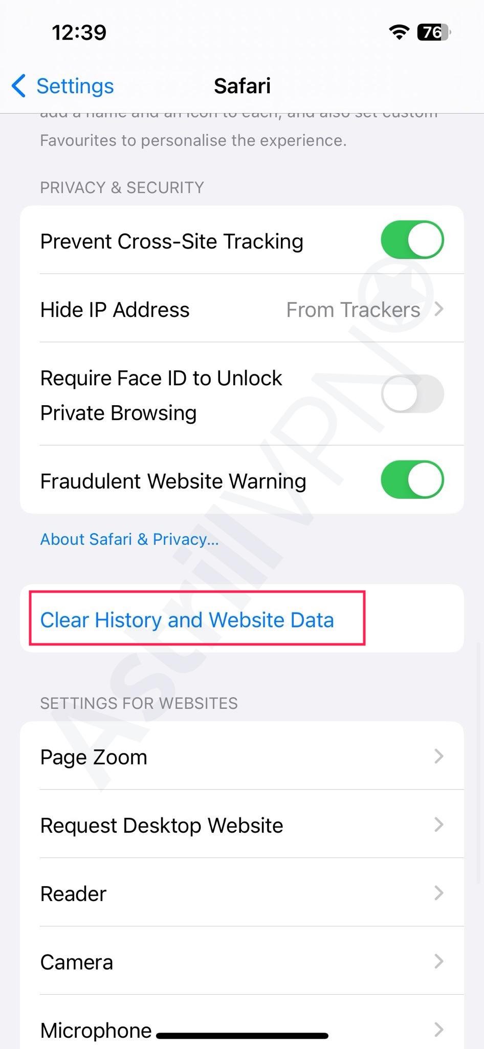 Clear History and Website Data