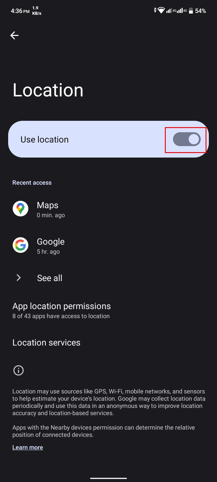 Toggle thе switch to turn off location 