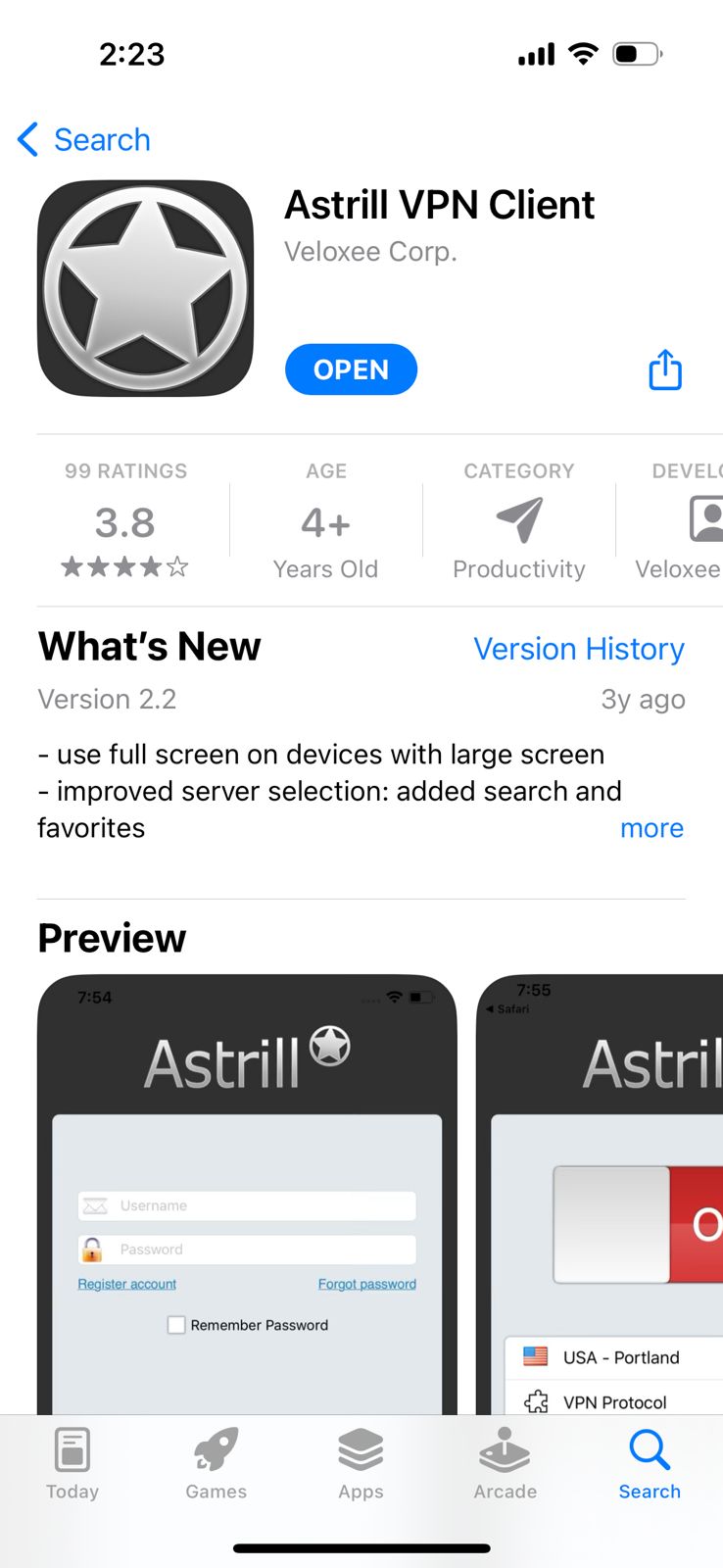 App Storе and installing the AstrillVPN app