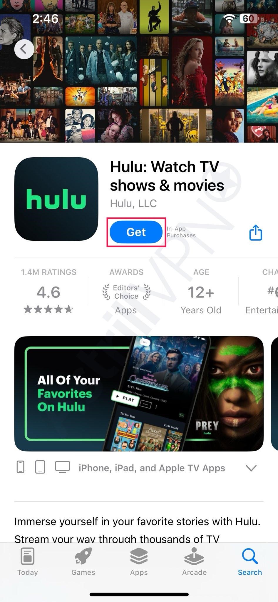 App Store and download the Hulu 