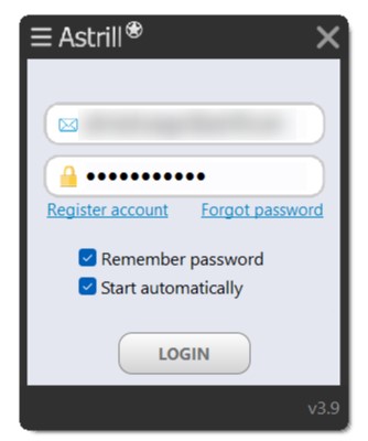 AstrillVPN app and log in to it on window