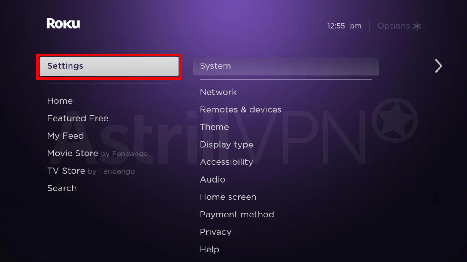 Go to Roku Settings