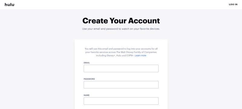 Hulu account or create a new account 