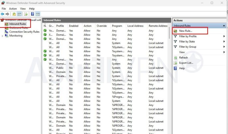 Inbound Rules and select New Rule