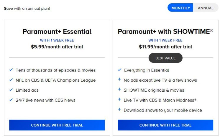 Paramount pricing