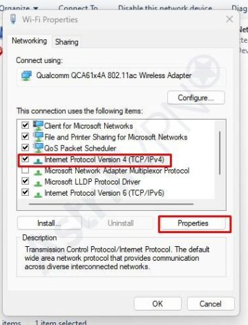 click on Internet Protocol Version 4 
