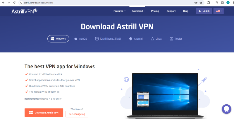 install the AstrillVPN app on your device
