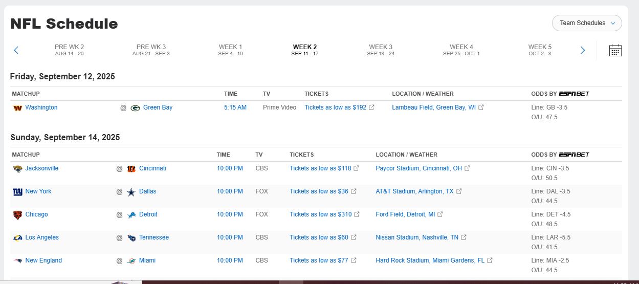 NFL Schedule - 2025 Season