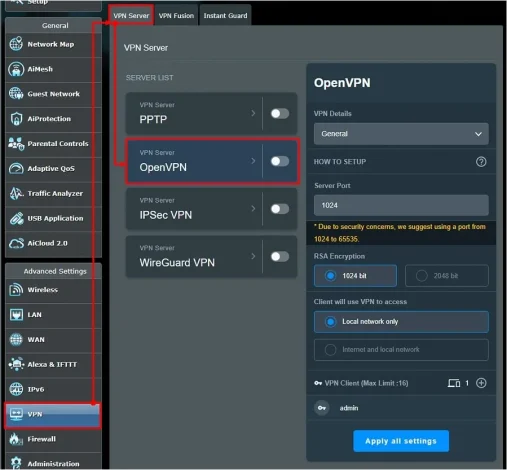 Navigate to the VPN configuration
