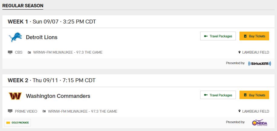 Packers TV Schedule 2025
