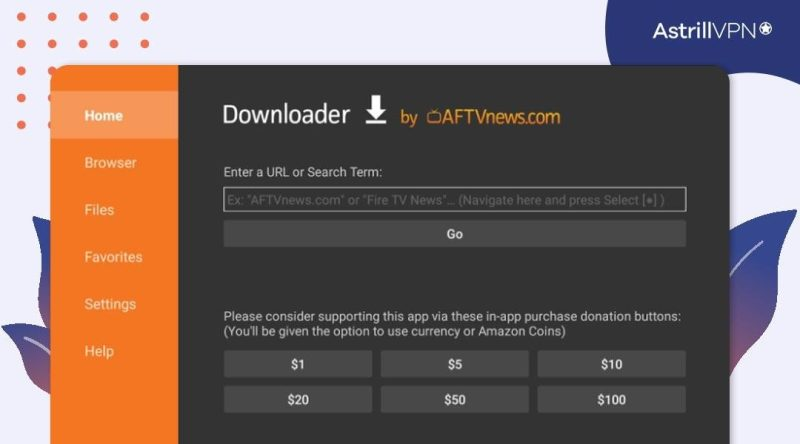 Downloader app and select the Browser