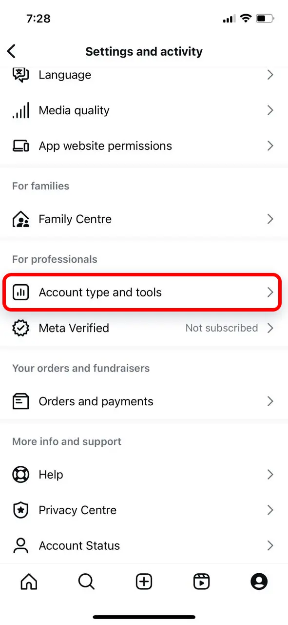 switch to Instagram professional account 