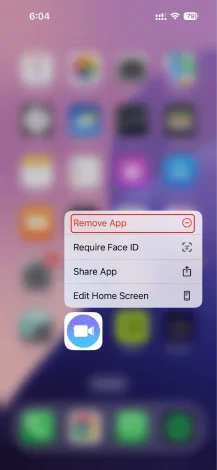 Tap and hold on the app icon