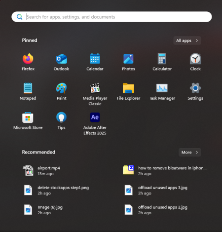 click on an app tile in the Start Menu