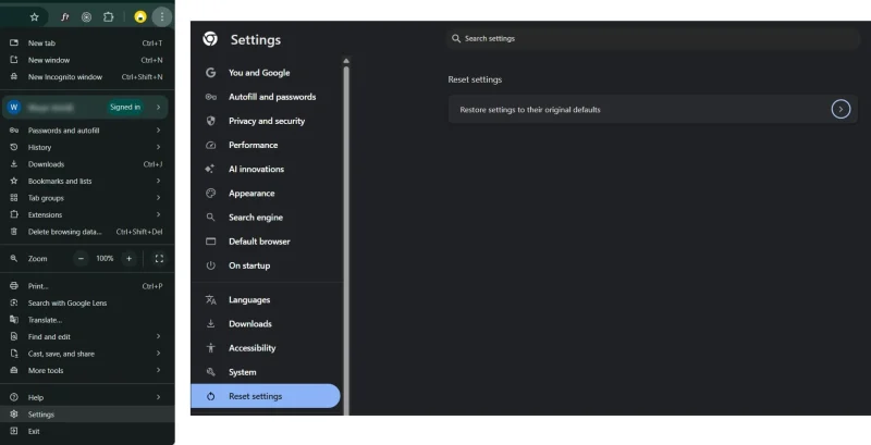 web browser settings to default