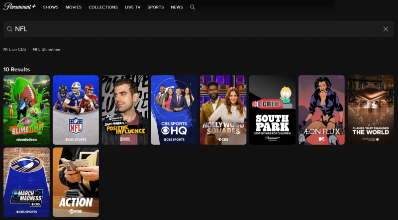 sports category for NFL broadcasts