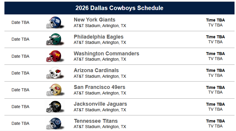 2026 dallas cowboys schedule