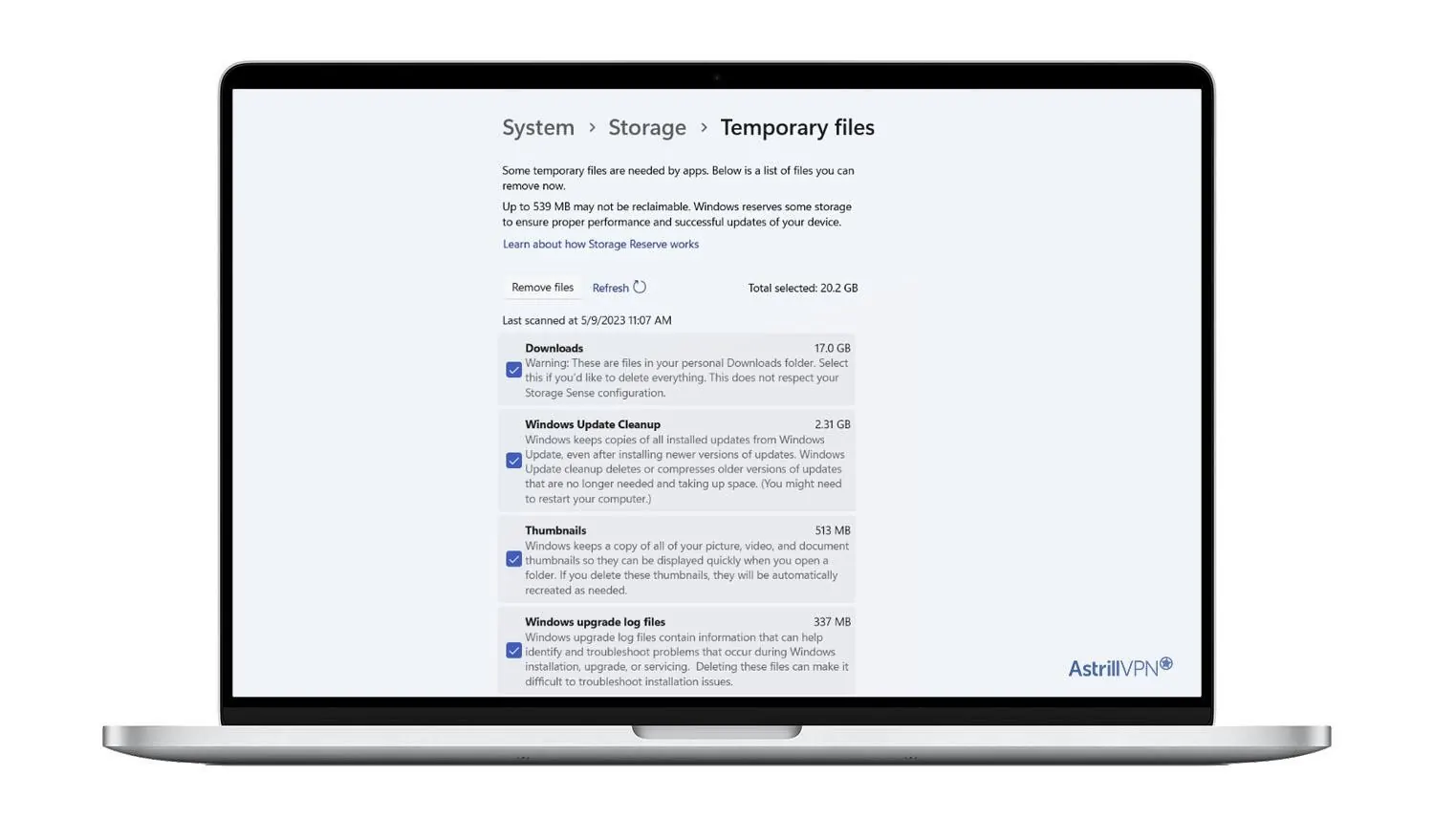 enter the Temporary Files page