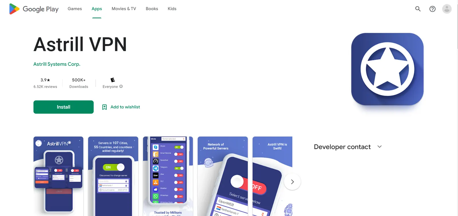 Astrill VPN app listing and mobile screens