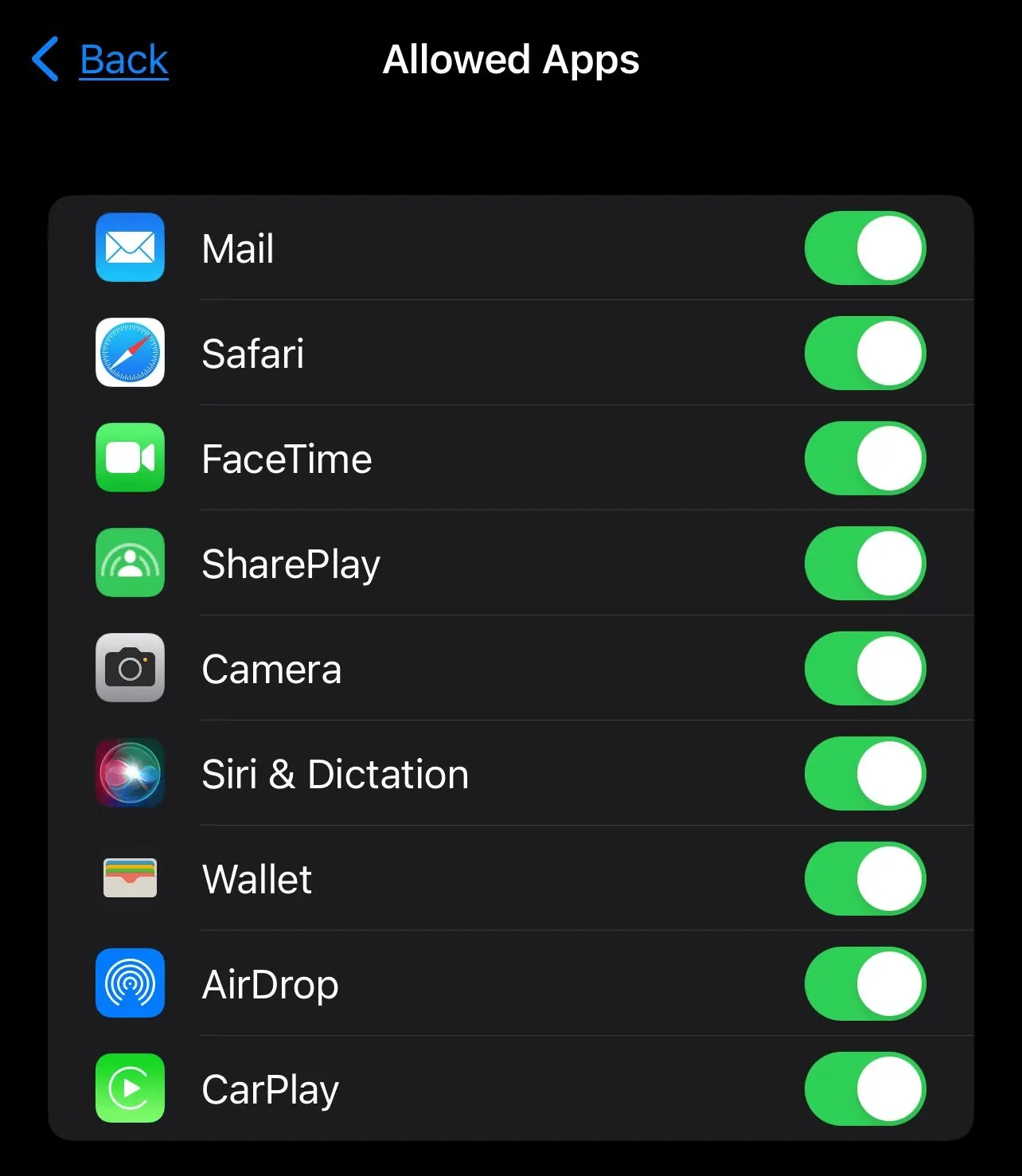 Allowed Apps list in iPhone restrictions