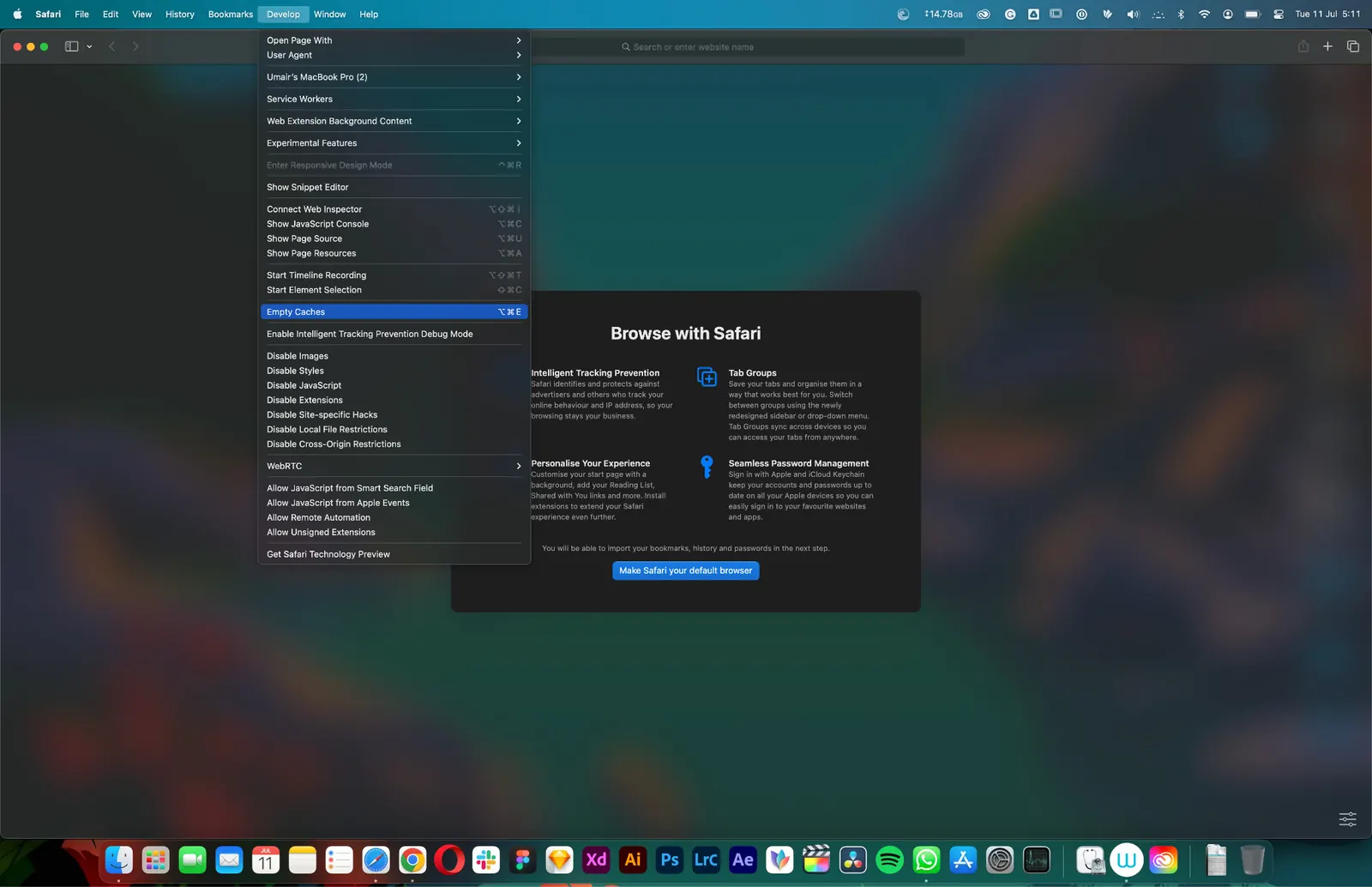 Develop" and select "Empty Caches"