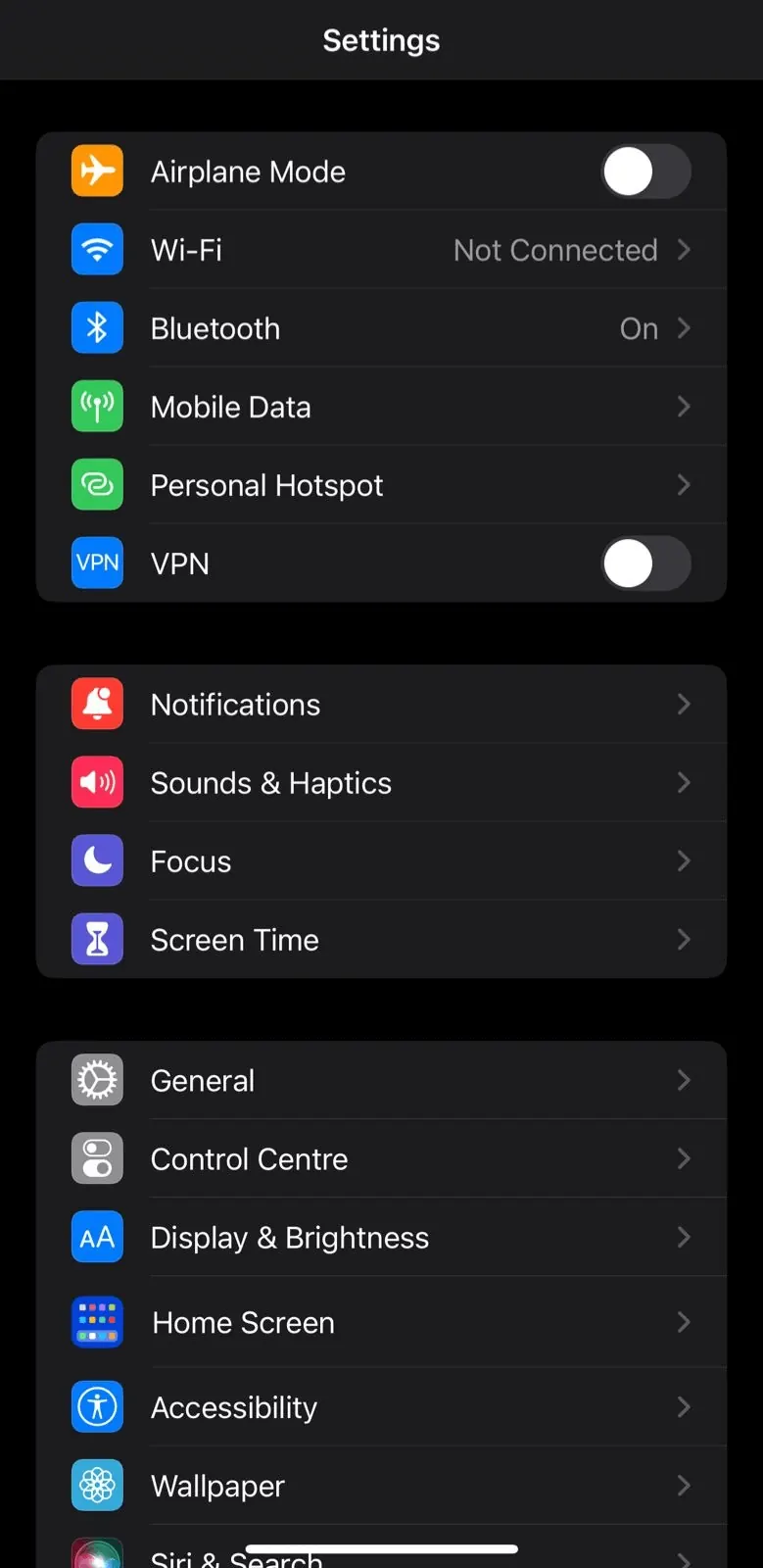 Safari option in iPhone Settings